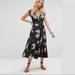 Free People Dresses | Free People All I Got Floral Tiered Tie Waist Long Midi Dress Short Sleeve | Color: Gray/Yellow | Size: 4