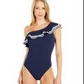 J. Crew Swim | J.Crew Women One-Shoulder Ruffle One-Piece Swimsuit Navy Size 4 New | Color: Blue/White | Size: 4