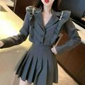 PIKADINGNIS Fashion Ruffles Womens Blazer Autumn New Korean Style Cropped Jacket Women Black Gray Chic Streetwear Suit Coats