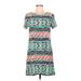 Candy Rose Casual Dress - Shift: Teal Print Dresses - Women's Size Medium