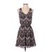 French Grey Casual Dress - Mini Scoop Neck Sleeveless: Blue Aztec or Tribal Print Dresses - Women's Size X-Small