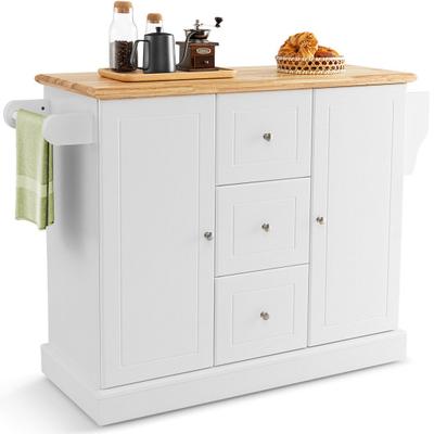 Costway 2-Door Large Mobile Kitchen Island Cart with Hidden Wheelsand 3 Drawers-White
