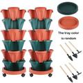 Stackable Planters 6 Tier Vertical Planters Strawberry Herb Flower Vegetable Planter Indoor Outdoor Gardening Pots with Wheels and Tools-Green&Red 2 Sets