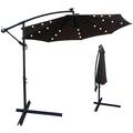 10ft Solar Outdoor Umbrella LED Lighted Patio Umbrella with Solar Panel 24 LED Bulbs & Crank Rotate System Solar Powered Hanging Umbrella for Patio Garden Yard Deck Poolside Chocolate D109