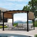 12 Ft x 9 Ft Outdoor Pergola Patio Gazebo Retractable Sun Shade Canopy Steel Frame Sun Shelter Patio Umbrella with Weather Resistant Polyester Canopy for Gardens Terraces Backyard Beige