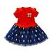 Little Girl Dresses Summer Casual Short Sleeve Casual Dresses Floral Print Red Xxl