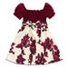 GYRATEDREAM Girls Ruffle Short Sleeve Square Neck Floral Bow Belted Swing Smocked Midi Dress 4-7 Years