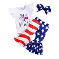 Girls Fly Sleeve Independence Day 4th Of July Letter Printed Romper Bodysuits Striped Flare Bell Bottomed Pants Headbands Outfits Gift Baskets for Baby Girl