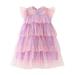 Girls Dresses Summer Toddler Fly Sleeve Rainbow Star Sequins Prints Tulle Princess Dance Party Clothes Formal Dress
