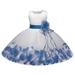 Girls Midi Dress Short Sleeve Princess Dress Casual Print Blue Xl