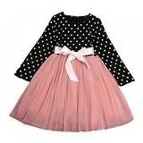 AJZIOJIRO 1-6Y Toddler Baby Girl Princess Dresses Polka Dotted Multilayer Ruffled Long Sleeve Tutu Wedding Party Dresses