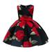 JURANMO Vintage Rose Print Party Dress for Toddler Girls Satin Sleeveless Bowknot Birthday Party Gown Pleated Flowy Midi Dresses