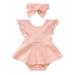 Girls Ribbed Lace Backless Romper Bodysuit Little Girls Dress Headband Clothes Outfits Set Baby Girl Smocked Dresses Girl Outfit