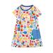 Girls Midi Dress Short Sleeve A Line Short Dress Cartoon Print Blue 140