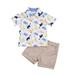 Penkiiy Toddler Baby Boys Fashion Short Sleeve Blouse Dinosaur Print Retro Shorts Gentleman s Suit Toddler Boys Shorts Set 6-12 Months Khaki On Sale