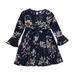 ZHAGHMIN Little Girls Dresses Girl S Casual Dress Summer Scoop Neck Long Sleeves Floral Flowy Print Plain dress Dress Toddler Cardigans 2T Girls Holiday Dress Size 8 Girls Dresses Casual Kids Cat