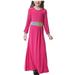 SOOMLON Little Girls Ramadan Abaya Long Dress Long Sleeve V Neck Color Block Dress Sundresses Ramadan Hot Pink 14-15 Years