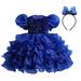 Penkiiy Children s Dress Girl Sleeveless Princess Dress Sequin Mesh Dress Tufted Dress Toddler Girls Clothes 5-6 Years Blue On Clearance