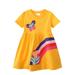 Girls Dresses Short Sleeve Mini Dress Casual Print Orange 100-110