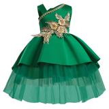 Girls Midi Dress Short Sleeve Mini Dress Casual Print Green 130