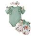 Girls Short Sleeve Ribbed Romper Bodysuit Floral Prints Shorts Headbands Outfits Clothes for A 2 Year Old Girl