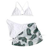 Kids Child Girls 3 Piece Swimsuits Bathing Suit Soild Bikini Tops Underpants Print Skirt Swimwear Set