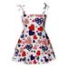 Dresses for Girls Sleeveless A Line Short Dress Independence Day Printed Red 110