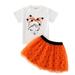 Toddler Outfit Sets For Teens Girls Short Sleeve Cartoon Printed T Shirt Tops Net Yarn Skirts Kids Clothes Suit