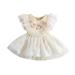 ELF Baby girl summer dress cotton flying sleeve round collar lace tulle patchwork A-line dress 0-18M