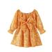 Dresses for Girls Short Sleeve A Line Short Dress Casual Print Orange 6Y