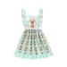 Qtinghua Toddler Baby Girls Easter Dress Sleeveless Ruffle Casual Bunny Prin Princess Smocked Dresses Blue 4-5 Years