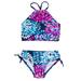 Girl Swimsuit 2 Pcs Girl Swimwear Floral Tops Drawstring Bikini Bottoms Suit Suit Bikini New Split Water Drop Print Bikini For 7-8 Years