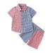 ZHAGHMIN Cute Baby Boy Clothes Kids Toddler Baby Boys Short Sleeve Shirt Tops Plaid Shorts Pants Outfit Set 2Pcs Toddler Suspenders And Bow Tie Set Outfit Boys Sweat Suits 7-8 Track Outfits Women Sw