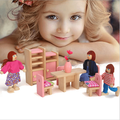 EIMELI Baby Kids Play Pretend Toy Design Wooden Doll Furniture Dollhouse Miniature Toy with 7 Pcs Family Wooden Dolls Children Gifts for Play Houses