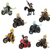 Soapjuice 16 Pcs Ghost Rider Action Figures Motorcycle Splicing Toys Set Anime Motorbike Figure Mini Collectible Combat Minifigures Toy Blocks Set ï¼ˆPlastic Bagï¼‰