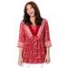 Plus Size Women's Veranda Lace Trim Tunic by Catherines in Classic Red Floral (Size 3X)