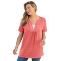 Plus Size Women's Crochet Layered-Look Tee by Woman Within in Sweet Coral (Size 1X)