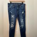 American Eagle Outfitters Jeans | American Eagle Airflex+ Skinny Jeans Distressed In Dark Wash | Color: Blue/White | Size: 32