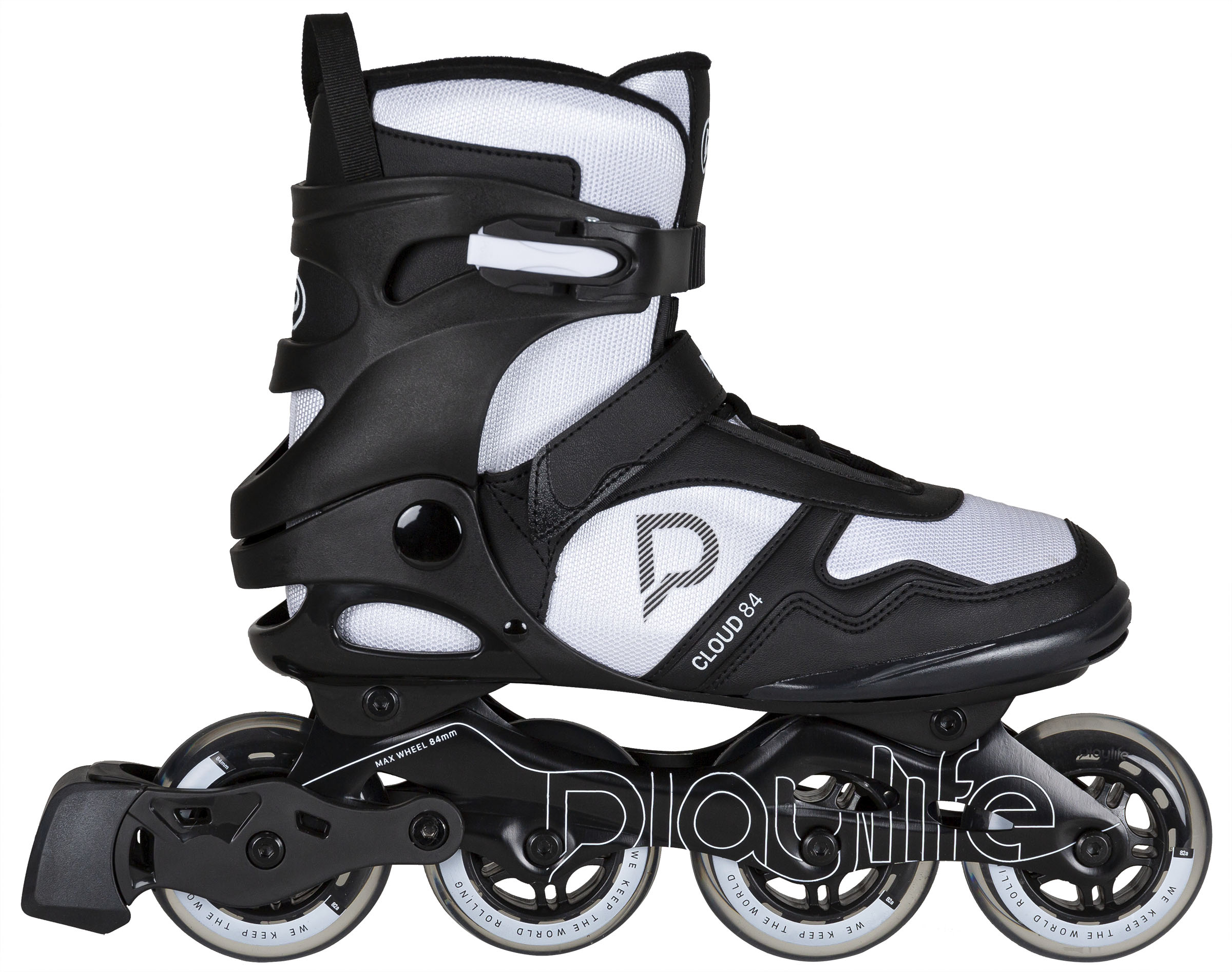Inlineskates PLAYLIFE "Cloud Black/White 84" Gr. 43, schwarz-weiß (schwarz, weiß), Inlineskates_Rollschuhe, Kinder, 43 (bis 100 kg), Kunstfaser, Lederimitat