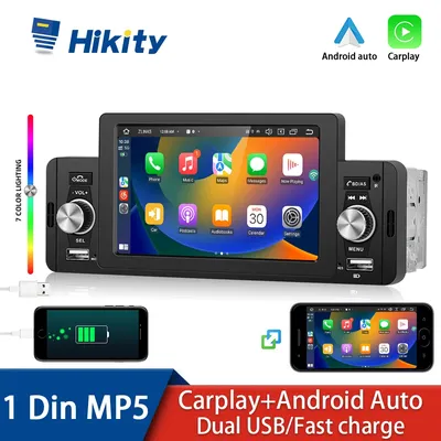 Hikity-Autoradio Carplay MP5 1 Din Audio Numérique Bluetooth FM Musique Stéréo avec Touristes