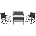 Costway 4 Pieces Rattan Patio Rocking Furniture Set with Loveseat and Coffee Table