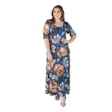 Plus Size Black Floral Elbow Sleeve Loose Long Casual Maxi Dress