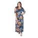 Plus Size Black Floral Elbow Sleeve Loose Long Casual Maxi Dress