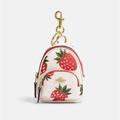 Coach Accessories | Coach Mini Court Backpack Bag Charm With Wild Strawberry Print. Nwt | Color: Red/White | Size: Os