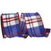 The Holiday Aisle® Plaid Americana Dupioni Grand Wired Edge Ribbon Fabric in Blue/Red/White | 2.5 H x 360 W x 4 D in | Wayfair