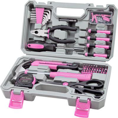 CG INTERNATIONAL TRADING 126Piece Tool Set General Household Hand Tool Kit w/ Plastic Toolbox Storage Case Pink Steel in Gray | Wayfair a315