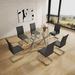 Ivy Bronx Ceolia 6 - Person Dining Set Wood/Glass/Upholstered/Metal in Black | 29.9 H x 39.4 W x 70.9 D in | Wayfair