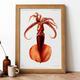 Squid Vintage Poster, Red Retro Print, Antique Fish & Sea Life Poster | Fs39