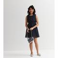 Name It Navy Mesh Spot Glitter Mini Skater Dress New Look