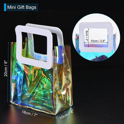 20Pcs Iridescent Gift Bags 7x4x8" Reusable Holographic Clear PVC Gift Tote Bag - 7x4x8 Inch